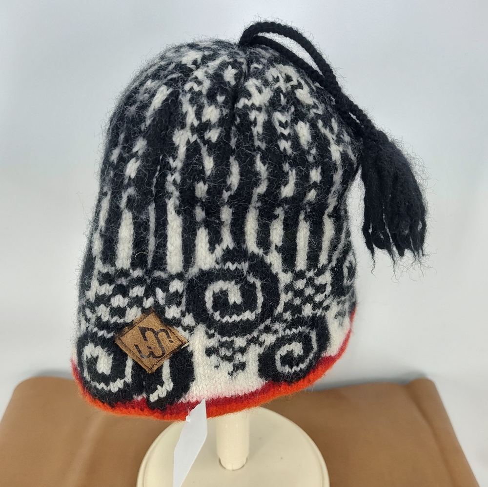 Merkley Headgear Black and White Kids Wool And Fleece Beanie with Red Trim